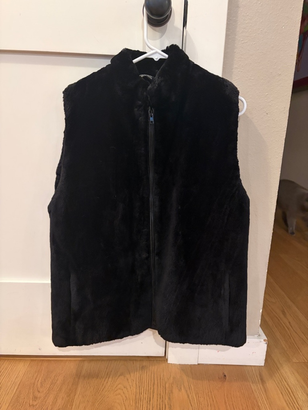 Black Faux Fur Zip-Front Vest - Women